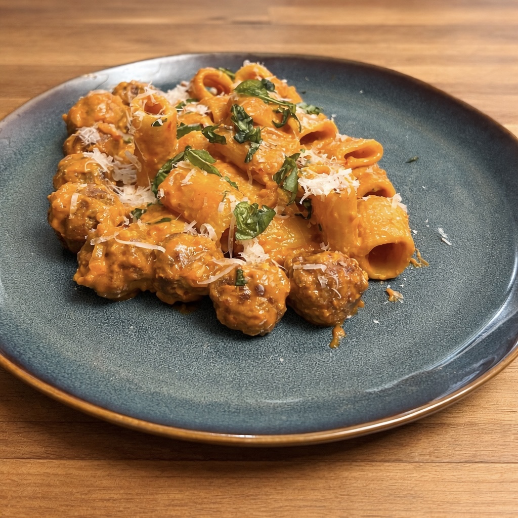 Creamy Spicy Vodka Rigatoni with Italian Sausage